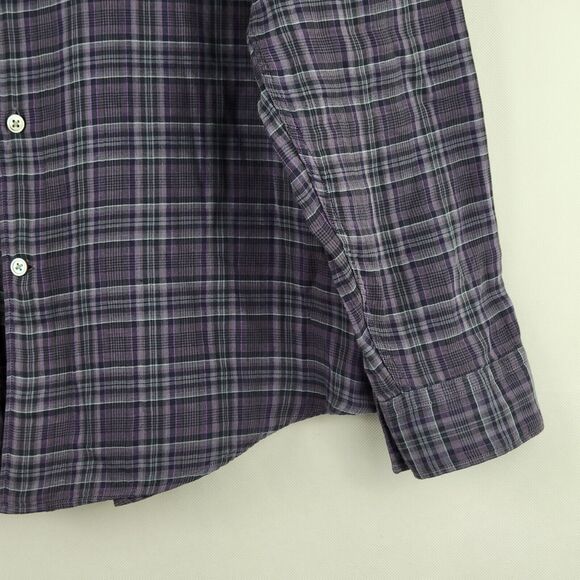 John Varvatos Shirt Mens Large Purple Plaid Lightweight Cotton Button Up - Picture 8 of 11